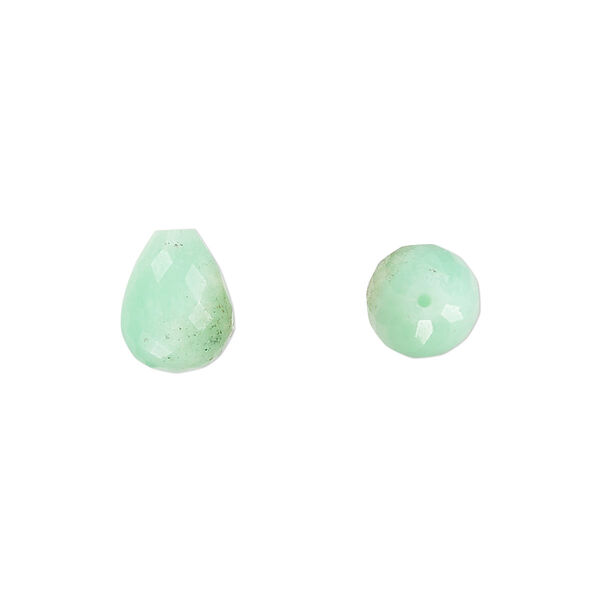 Chrysoprase 1pkg2, hand-cut half-drilled faceted teardrop bead natural 10x8mm image number 0