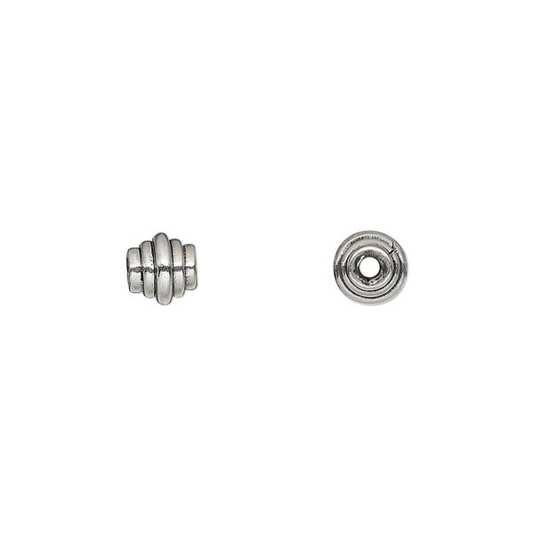 Bead, antiqued sterling silver, 6x5.5mm oval with lines. Sold per pkg of 2. image number 0