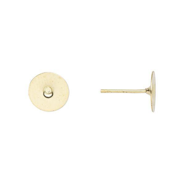 Earstud 1pkg100 gold-plated, 8mm flat pad, brass / steel 50 pair image number 0
