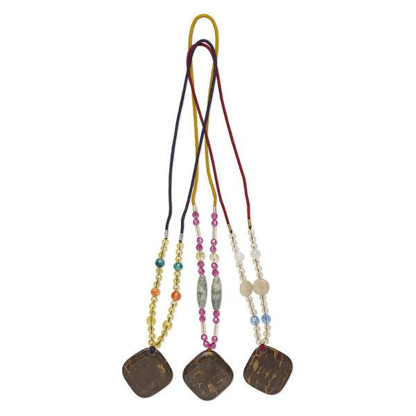 Multi-gemstone / acrylic / glass 1pkg3, diamond pendant necklace mix continuous loop 20-24 inch 43mm image number 0