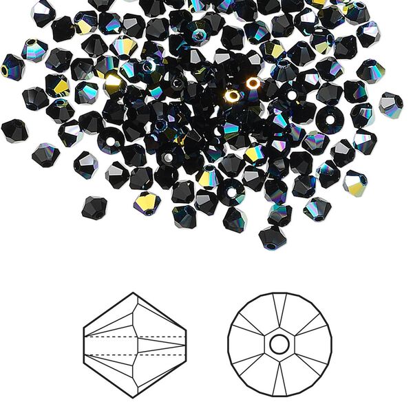 Bead 144pk jet AB, Crystal Passions® 3mm bicone 5328 image number 0
