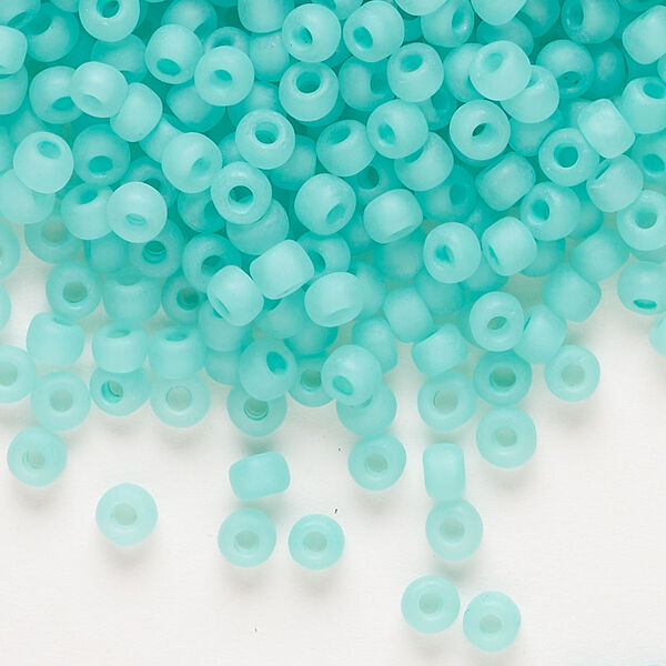 Seed bead, Dyna-Mites™, glass, translucent matte inside color sea foam, #6 round. Sold per 1/2 kilogram pkg. image number 0