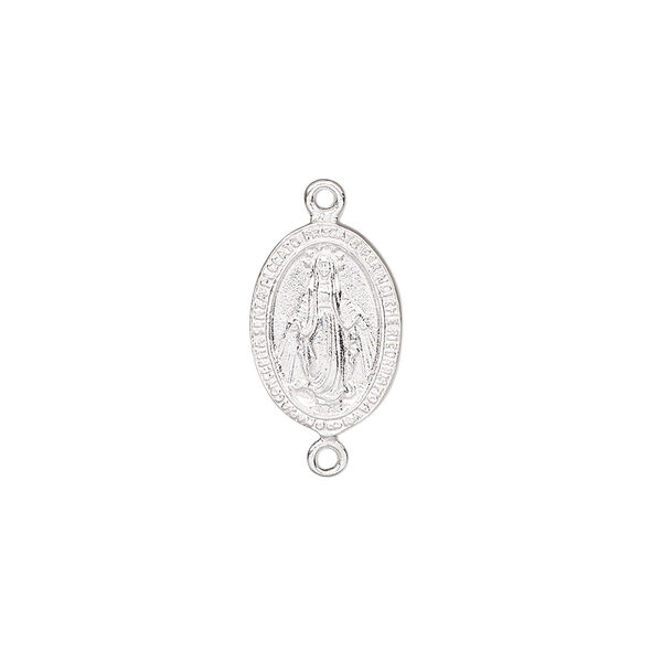 Link, sterling silver, 14x10mm two-sided flat oval with Virgin Mary. Sold individually. image number 0