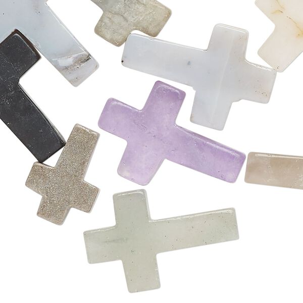 Multi-gemstone 1pkg25, half-drilled cross drop mix 12x9mm-24x17mm image number 0