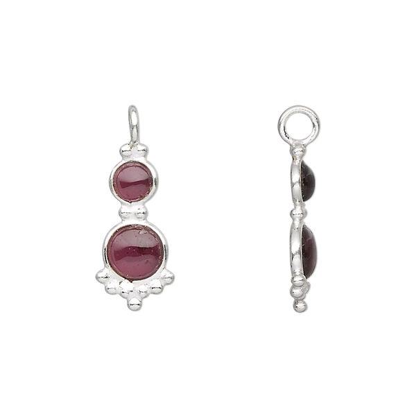 Garnet / sterling silver 1pkg1, round cab drop natural 21.5x8mm / 4mm / 5mm image number 0
