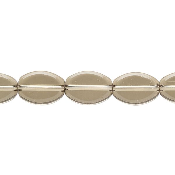Bead, glass, transparent golden olive, 11x8mm-12x9mm flat oval. Sold per 7-inch strand, approximately 15 beads. image number 0