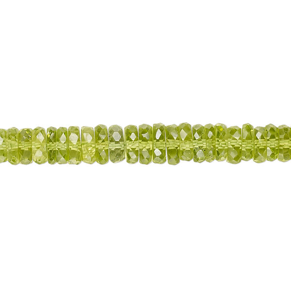 Peridot 1pkg1, hand-cut faceted heishi bead natural B+ grade, 8 inch graduated 5x1mm-6x2mm image number 0