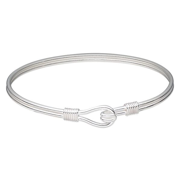 Bracelet, bangle, silver-plated copper, 3mm wide, 7 inches with hook closure. Sold individually. image number 0
