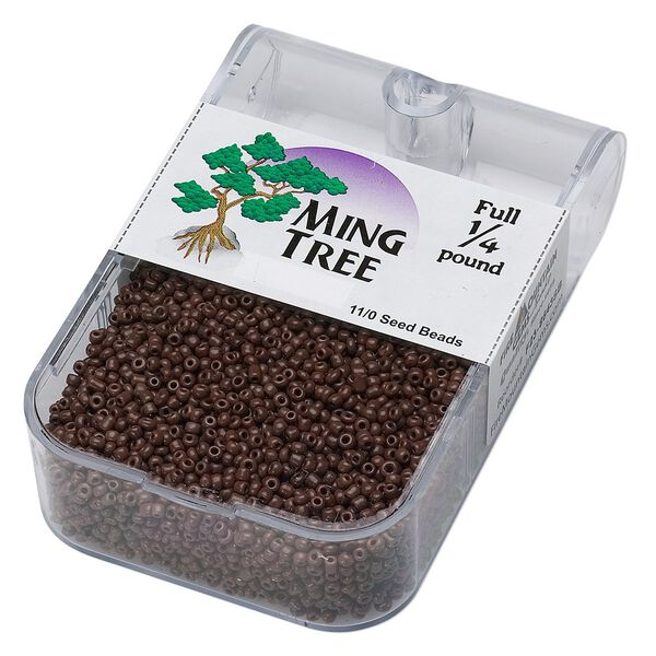 Seed bead, Ming Tree™, glass, pkg/1/4 pound, #11 round, opaque brown. image number 0
