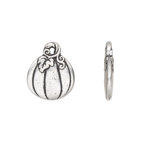 Charm, TierraCast®, antique silver-plated pewter (tin-based alloy), 18x15mm two-sided pumpkin. Sold per pkg of 20. image number 0