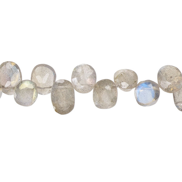 Labradorite 1pkg1, hand-cut top-drilled flat-sided faceted puffed oval bead natural 14 inch 7x5mm-10x6mm image number 0