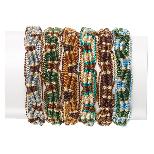Bracelet mix, nylon, multicolored, 11mm wide, adjustable from 6-1/2 to 8-1/2 inches with tie closure. Sold per pkg of 6. image number 0