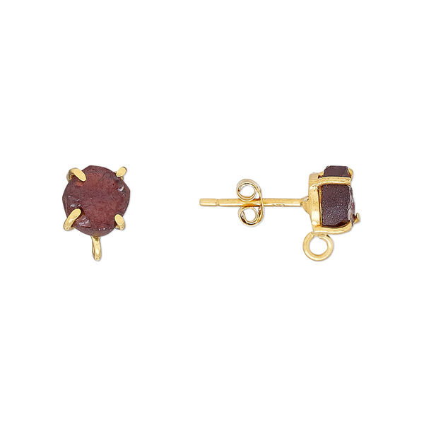 Sterling silver / garnet 1pkg2, rough nugget earstud / closed loop gold-plated 5-7mm image number 0