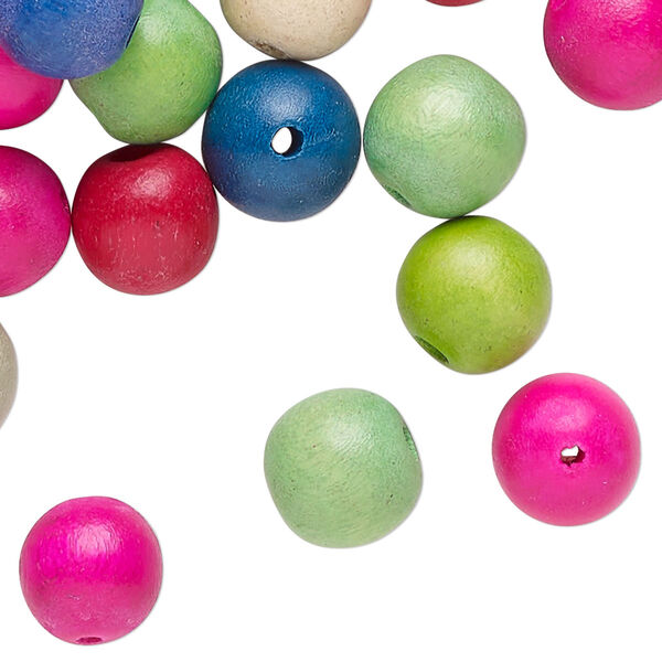 Bead mix, wood (dyed/waxed), mixed colors, 10-12mm round. Sold per 3-ounce pkg, approximately 230 beads. image number 0