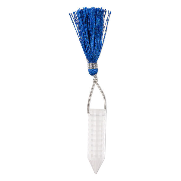 Quartz crystal 1pkg1, matte hand-cut top-drilled checker-faceted round point focal natural 34x9mm image number 0