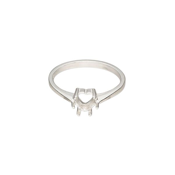 Ring, Sure-Set™, sterling silver, 6mm pre-notched 6-prong heart basket setting, size 7. Sold individually. image number 0