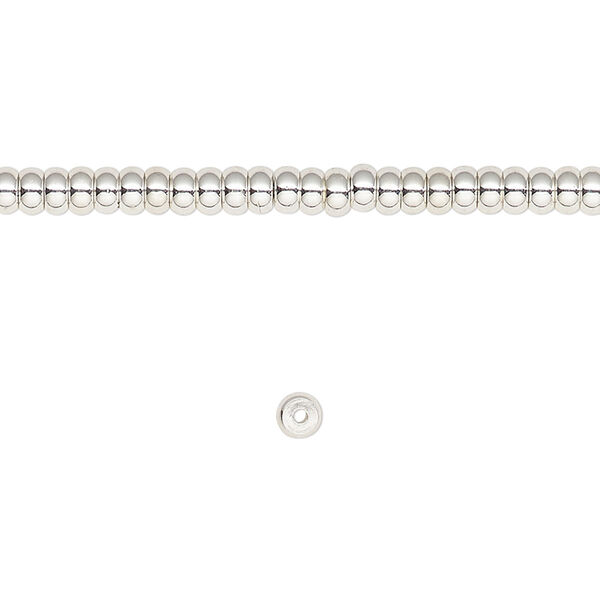 Bead, silver-finished brass, 3x2mm rondelle. Sold per 8-inch strand. image number 0