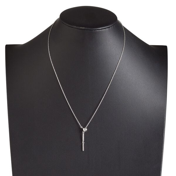 Necklace, Create Compliments®, cubic zirconia and sterling silver, clear, 33x6mm dangle with slider bead, 18 inches with springring clasp. Sold individually. image number 0