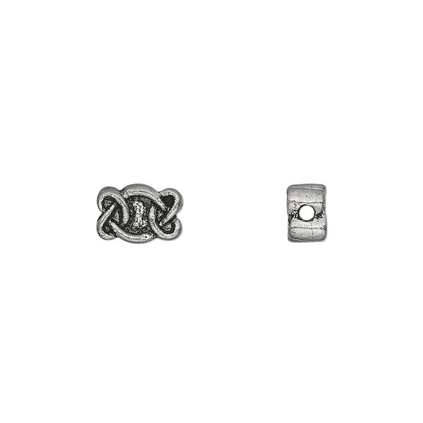 Bead, pewter (tin-based alloy), pkg/1, antiqued, 9x6mm Celtic knot. image number 0