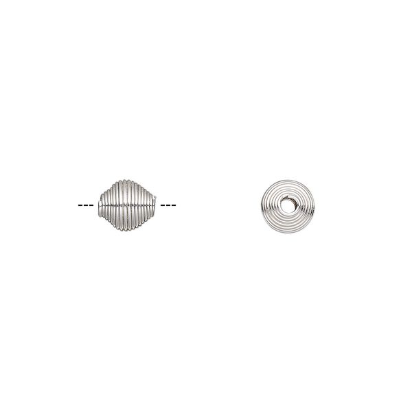 Bead, silver-finished steel, 6.5x6mm coiled double cone. Sold per pkg of 10. image number 0
