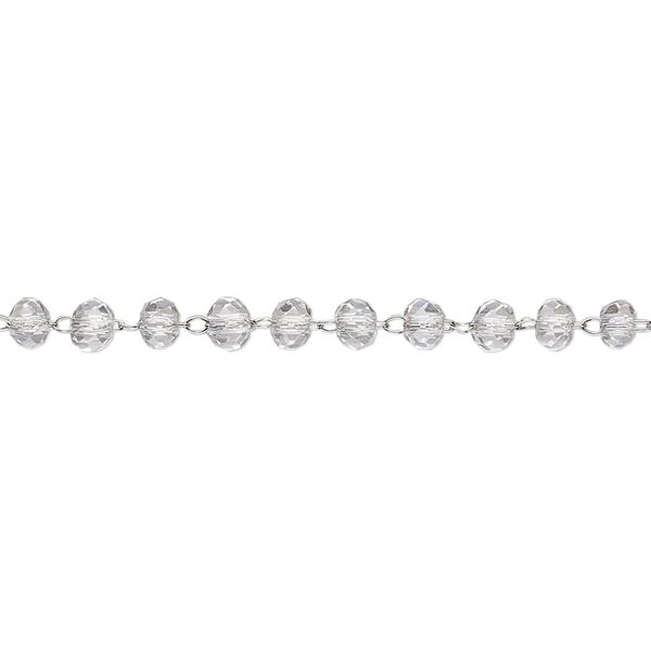 Chain, glass and stainless steel, clear, 3.5mm faceted rondelle. Sold per pkg of 1 yard. image number 0