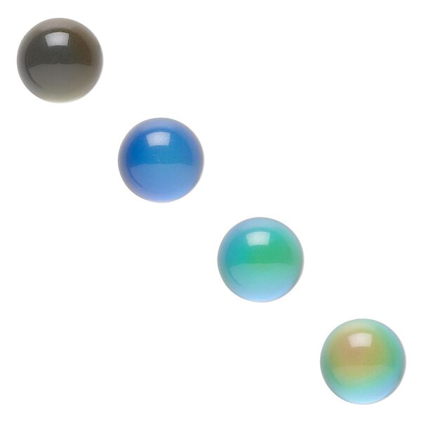 Cabochon, acrylic, multicolored, 14mm color-changing non-calibrated round. Sold per pkg of 4. image number 0