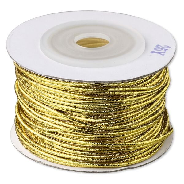 Bracelet cord, elastic, metallic gold, 1mm. Sold per 25-yard spool. image number 0