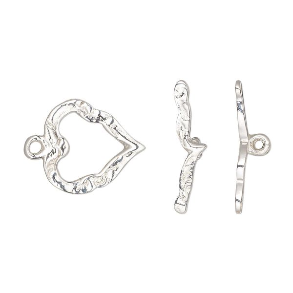 Clasp, toggle, sterling silver, 16x15mm fancy heart. Sold individually. image number 0