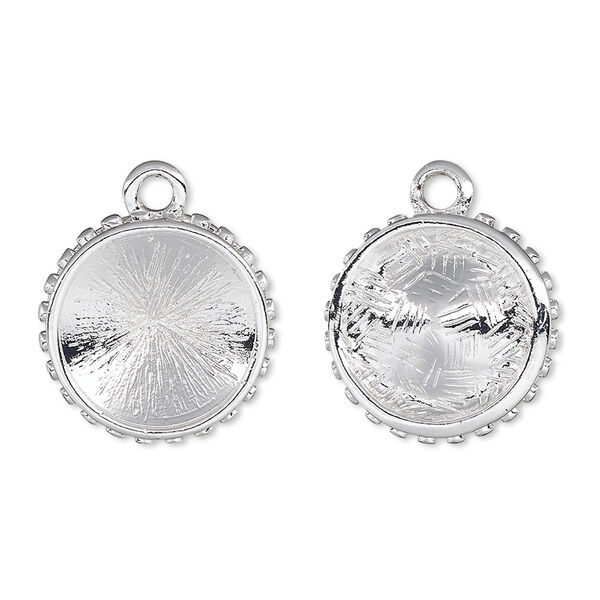 Drop, Almost Instant Jewelry®, silver-plated "pewter" (zinc-based alloy), 17.5mm single-sided round with beaded rim and 14mm rivoli setting. Sold per pkg of 2. image number 0