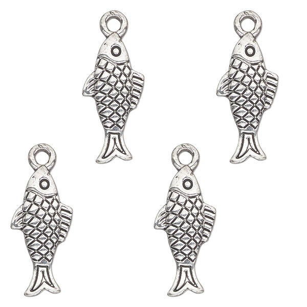 Charm, antique silver-finished "pewter" (zinc-based alloy) , 19x9mm single-sided fish. Sold per pkg of 4. image number 0