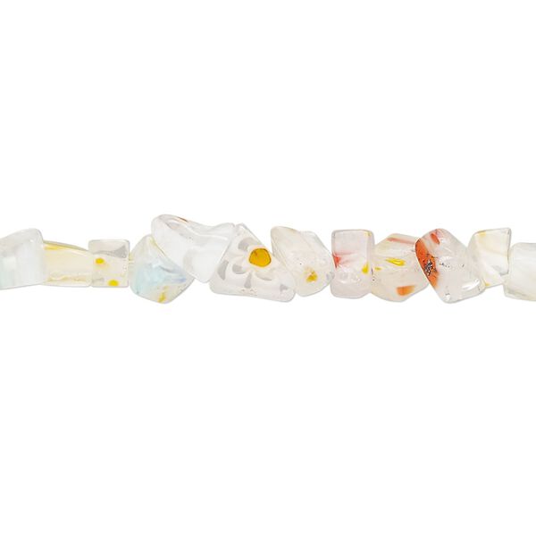 Bead, millefiori glass, translucent clear and multicolored, mini to small chip. Sold per 32-inch strand. image number 0