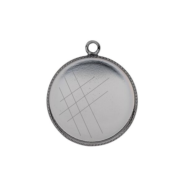 Drop, gunmetal-plated brass, 21mm round with beaded edge and 20mm round bezel setting. Sold per pkg of 2. image number 0