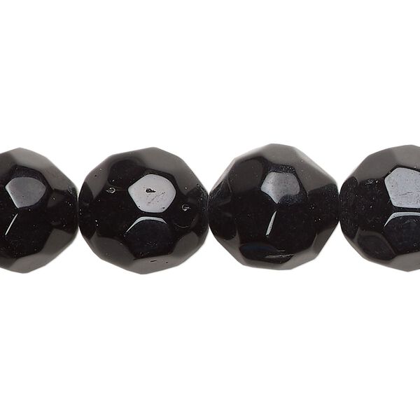 Bead, glass, opaque black, 13-14mm faceted round. Sold per 13-inch strand, approximately 25 beads. image number 0