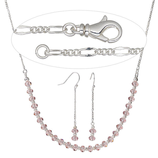 Necklace and earring set, Simple and Sleek Jewelry™, crystal on silver-plated sterling silver chain, 28 inches. Sold per set. image number 0