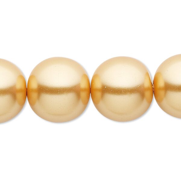 Bead, crystal pearl, gold, 16mm round. Sold per 15-1/2" to 16" strand, approximately 25 beads. image number 0