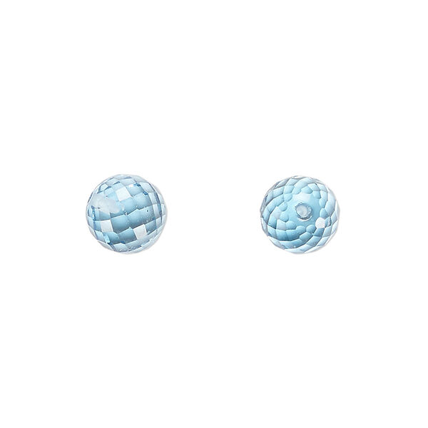 Sky blue topaz 1pkg2, hand-cut half-drilled faceted round bead 8mm image number 0