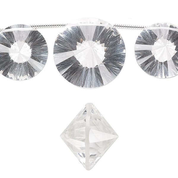 Quartz crystal 1pkg3, hand-cut top-drilled faceted double cone bead natural 14x12mm / 18x15mm image number 0