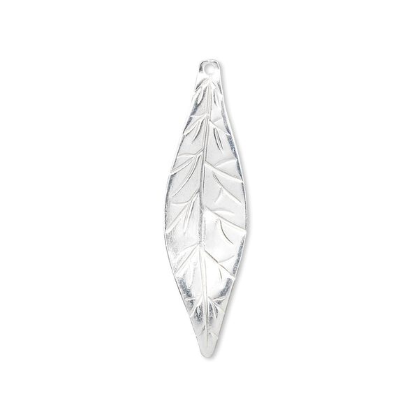 Charm, sterling silver, 29x9mm single-sided marquise leaf. Sold individually. image number 0