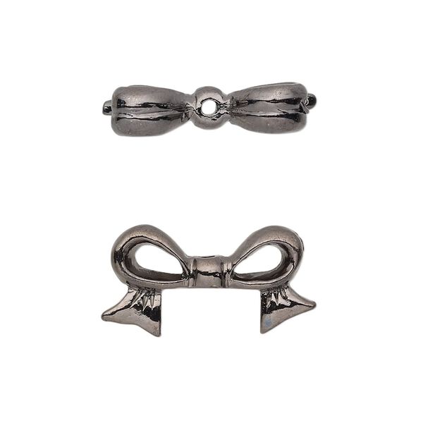 Bead, gunmetal-plated pewter (tin-based alloy), 22x12mm bow, fits 10mm cube bead. Sold per pkg of 2. image number 0