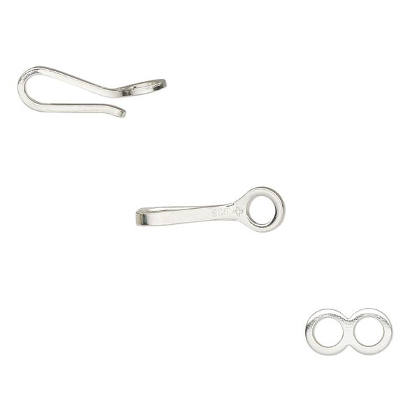 Clasp, hook-and-eye, sterling silver, 22x7mm flat. Sold individually. image number 0