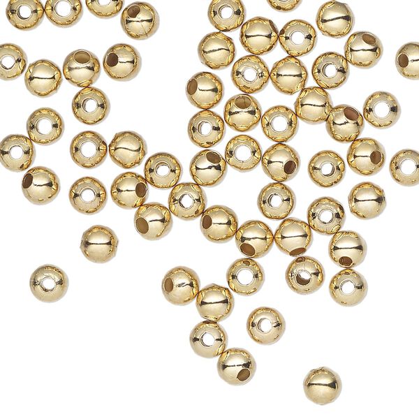 Bead, gold-finished steel, 4mm round. Sold per pkg of 500. image number 0