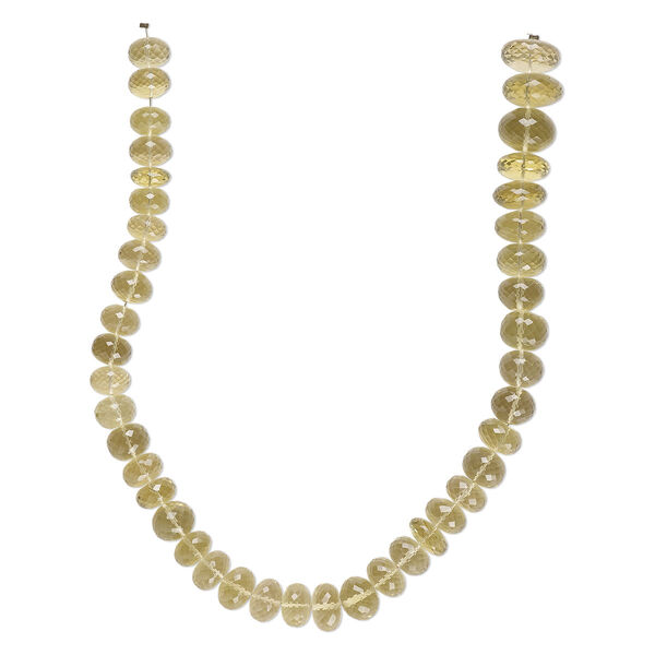Lemon quartz 1pkg1, hand-cut micro-faceted rondelle bead 14 inch graduated 11x6mm-17x10mm image number 0