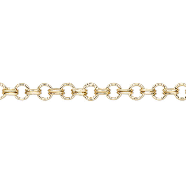 Chain, gold-finished brass, 4mm double round cable. Sold per pkg of 5 feet. image number 0