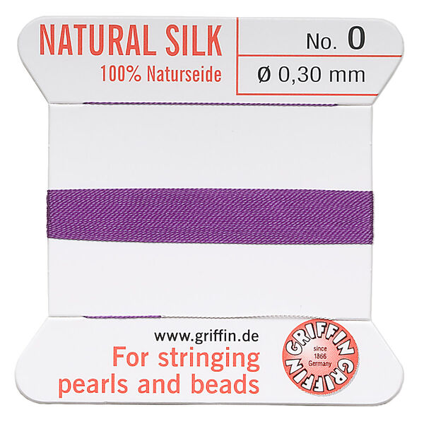 Thread, Griffin, silk, amethyst purple, size #0. Sold per 2-meter card (approximately 78 inches). image number 0
