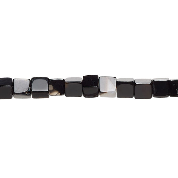 Bead, black agate (dyed), 4-5mm cube, C grade, Mohs hardness 6-1/2 to 7. Sold per 15-inch strand, approximately 85 beads. image number 0
