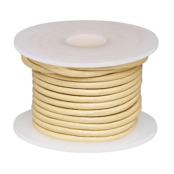 Cord, leather (dyed), cream, 1.4-1.6mm round. Sold per 5-yard spool. image number 0