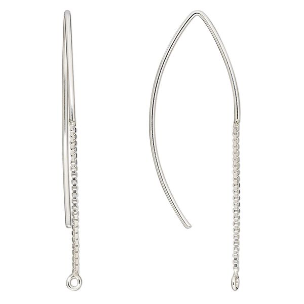 Ear wire 1pkg2 sterling silver, 48mm marquise / 1mm box chain / closed loop, 18 gauge 1 pair image number 0
