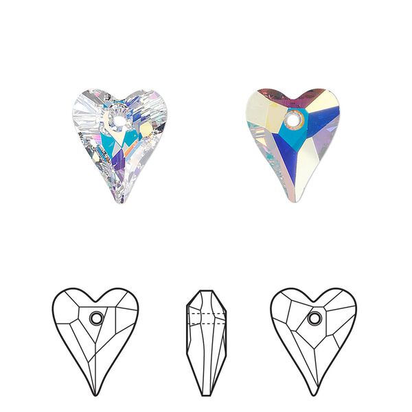 Drop 2pk crystal AB, Crystal Passions® 12x10mm pendant wild heart 6240 image number 0