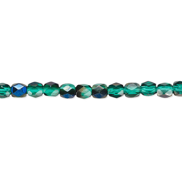 Bead, Czech fire-polished glass, green blue iris, 4mm faceted round. Sold per pkg of 1,200 (1 mass). image number 0