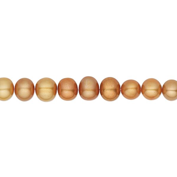 Pearl, cultured freshwater (dyed), copper, 5-6mm semi-round, C grade, Mohs hardness 2-1/2 to 4. Sold per 16-inch strand. image number 0